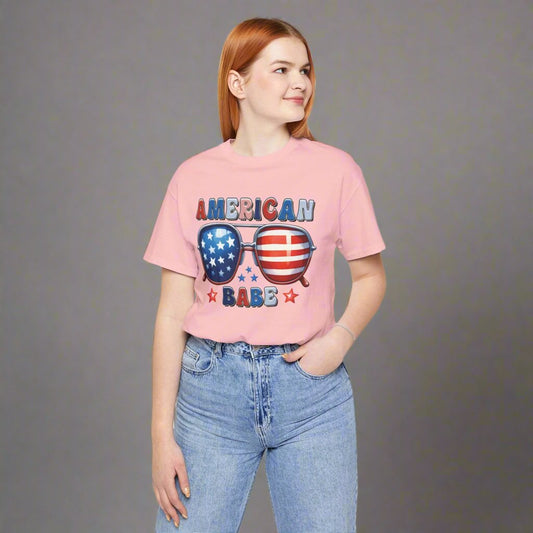 T Shirt American Babe with American flag sun glasses 
