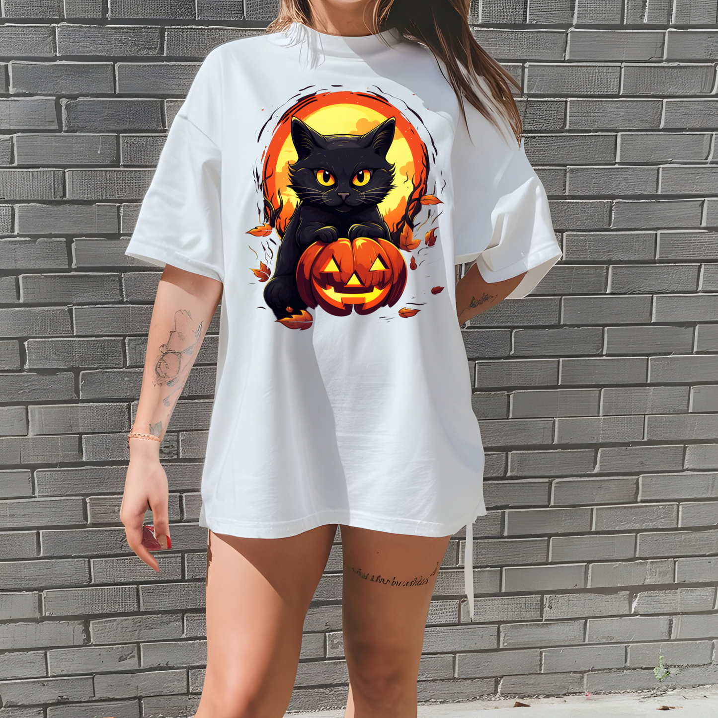 Halloween Cat and pumpkin T Shirt