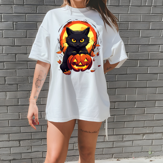 Halloween Cat and pumpkin T Shirt