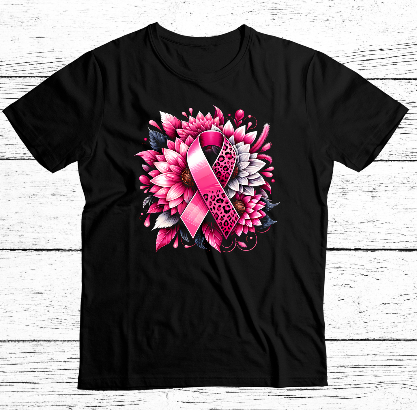 Cancer Floral Pink Ribbon T Shirt