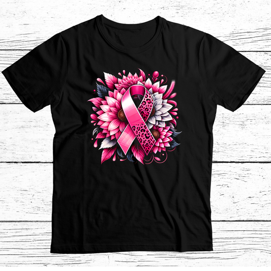 Cancer Floral Pink Ribbon T Shirt