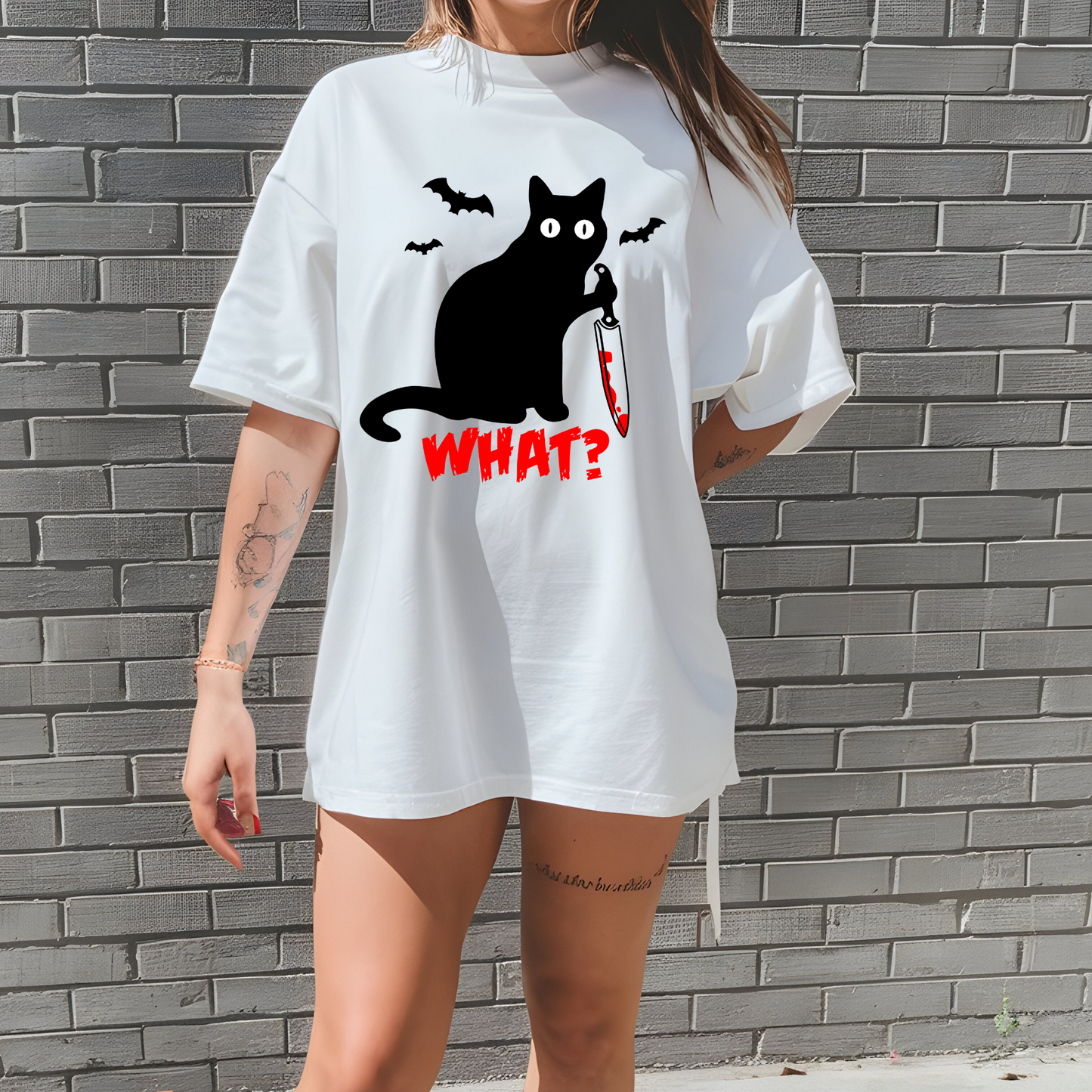 Halloween Black Cat What! T Shirt