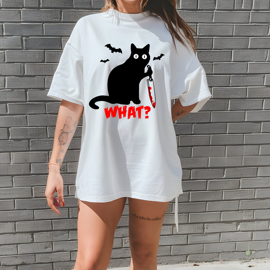 Halloween Black Cat What! T Shirt